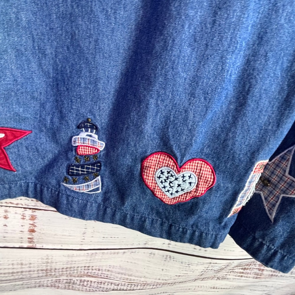 Cottagecore Vintage Denim Jumper Dress Blue Cotton Patchwork Size XL - Picture 15 of 16